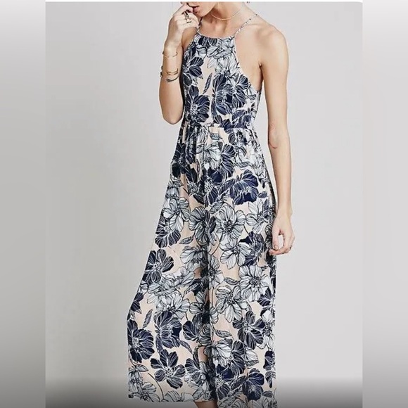 Bardot Pants - Bardot by Free People pink and blue floral jumpsuit with spaghetti straps.